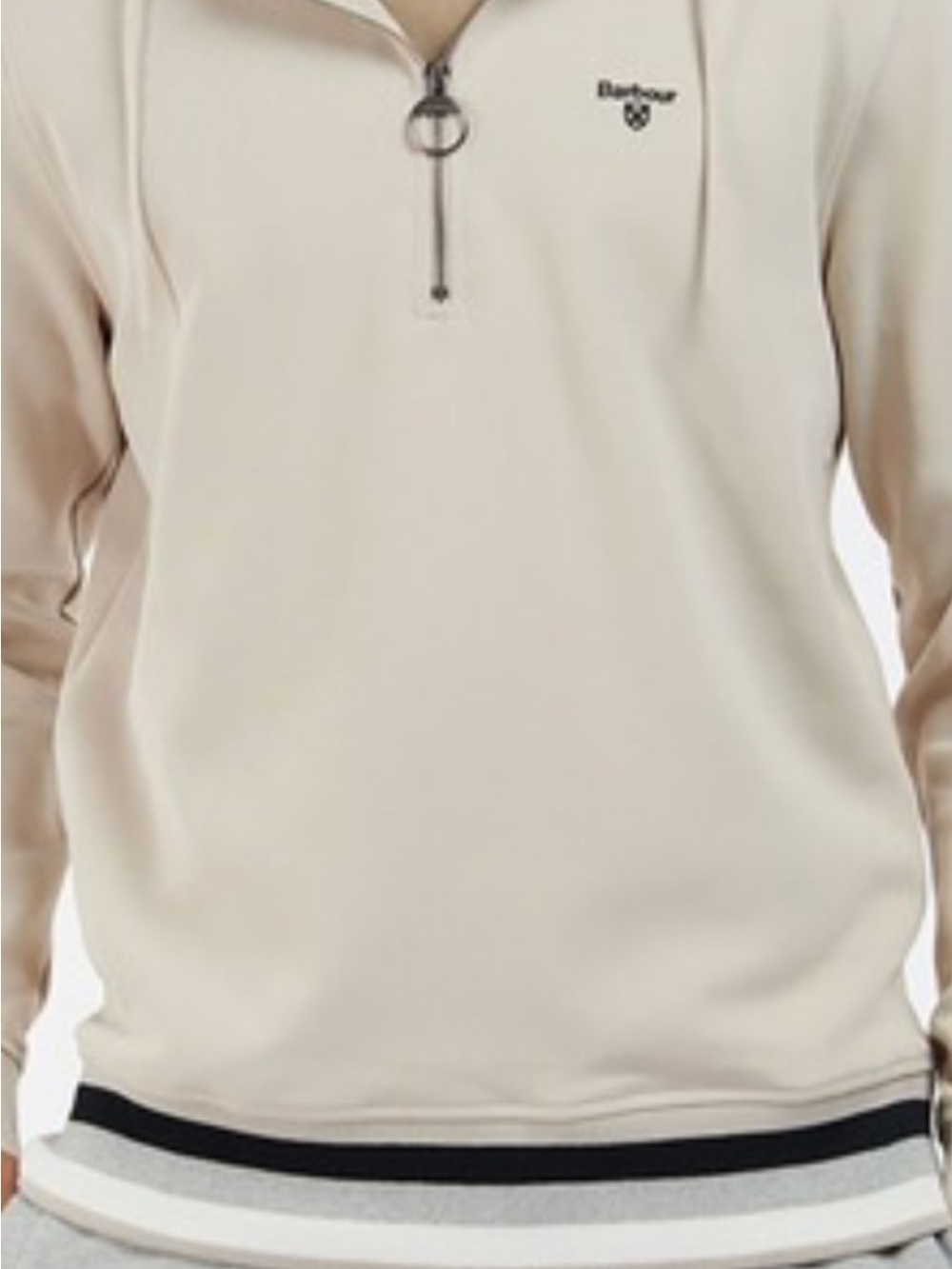 Barbour Cream Zip-Neck Knit Sweater with Contrast Stripes